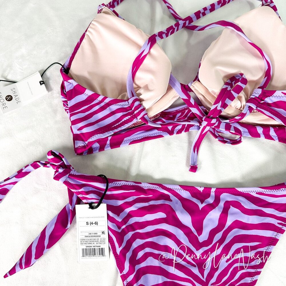 Shade & Shore Zebra Print Bikini Top & Cheeky Ide-Tie Bottom Set Pink Blossom - Picture 10 of 14